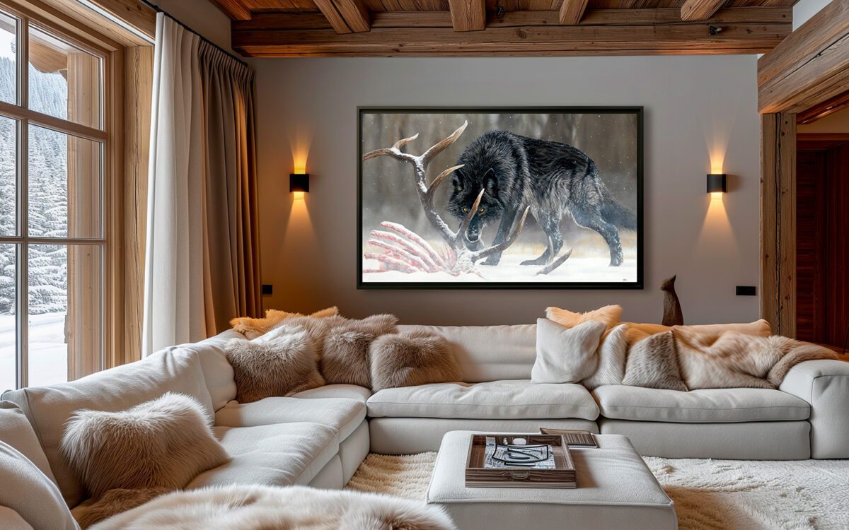Mon Loup - Grand tableau d'un Loup Noir du Canada par Stéphane Alsac