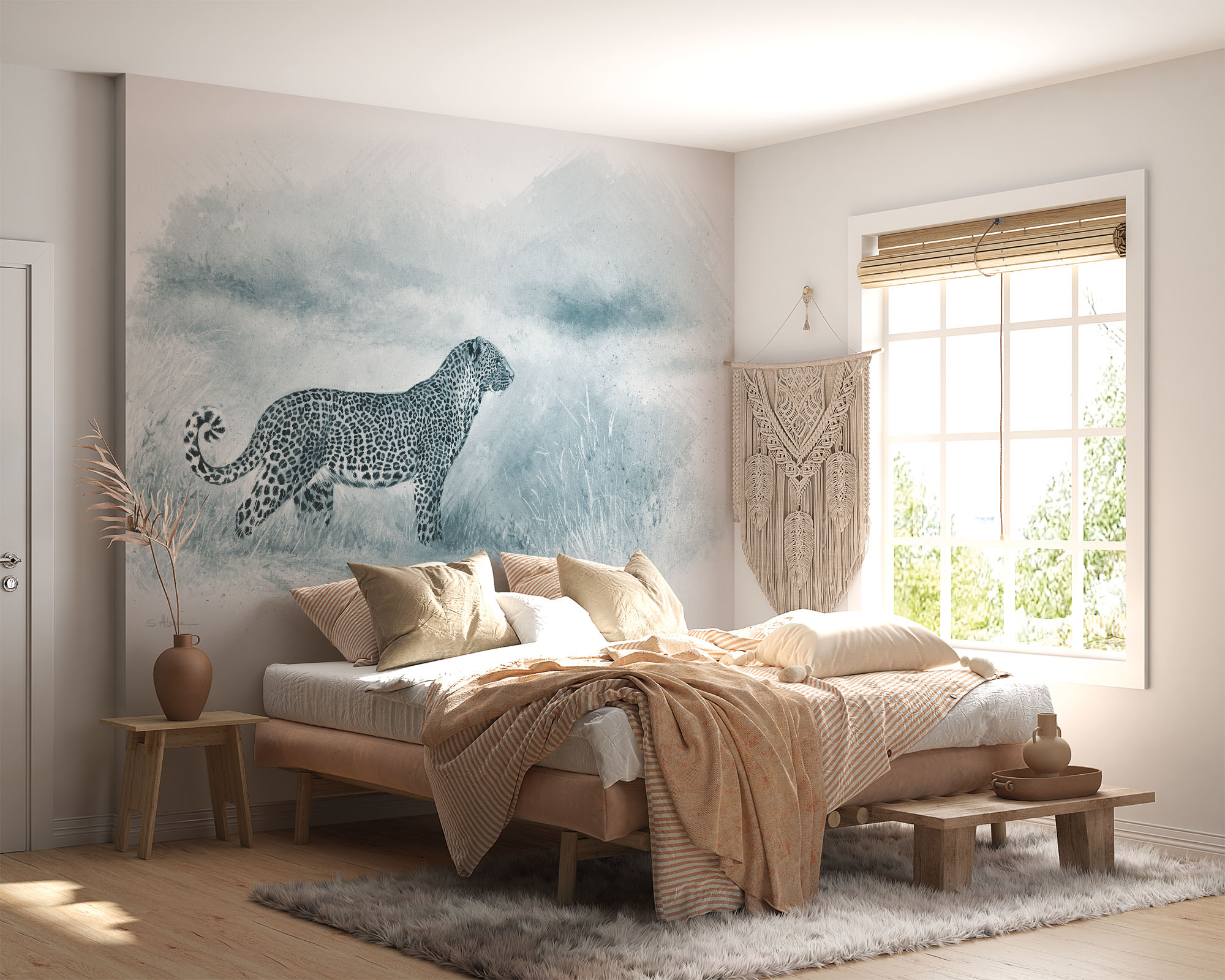deco-murale-papier-peint-panoramique-animaux-afrique-leopard-panthere-bleu