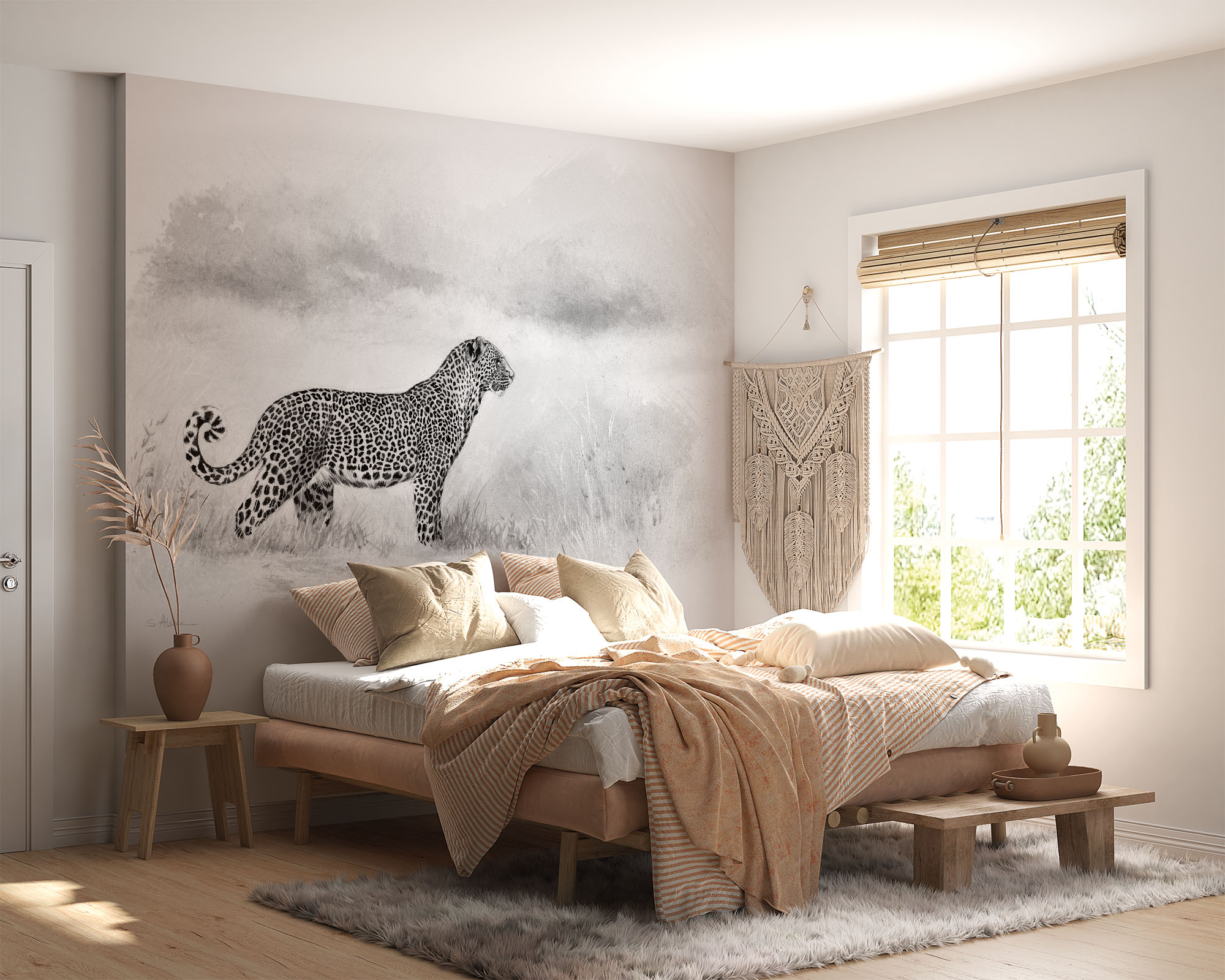 deco-murale-papier-peint-panoramique-animaux-afrique-leopard-panthere-monochrome