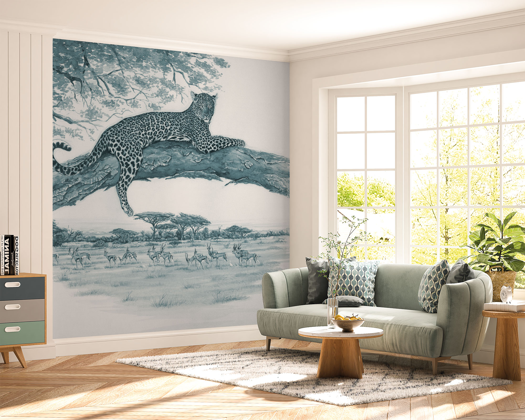 deco-murale-papier-peint-panoramique-animaux-afrique-leopard-panthere2-bleu