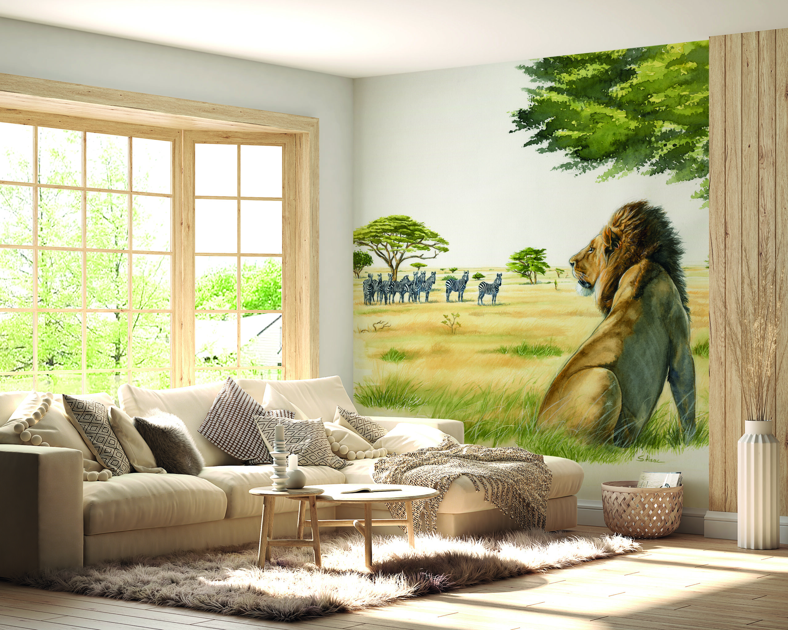 deco-murale-papier-peint-panoramique-savane-afrique-lion-zebre 2