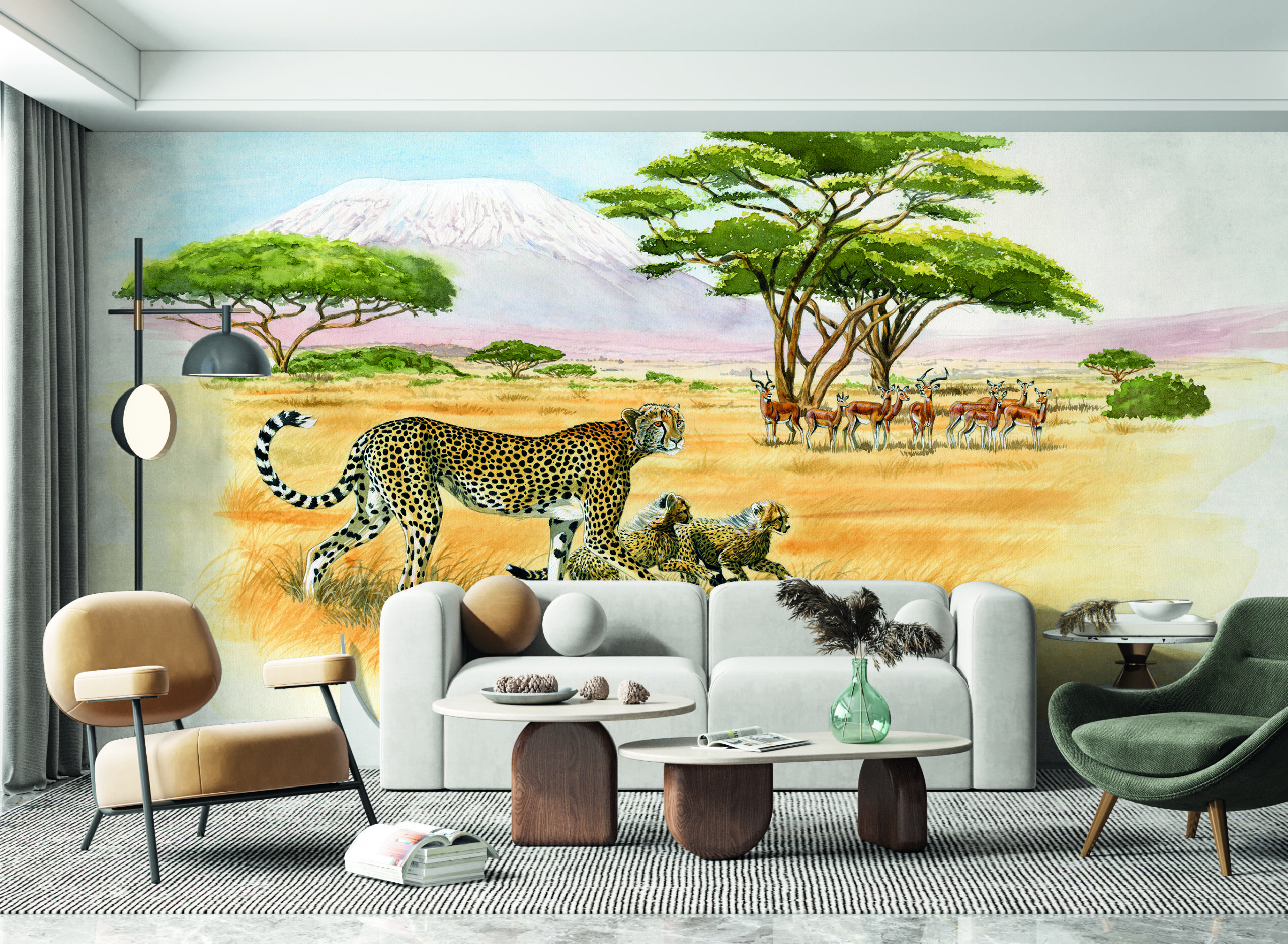 deco-murale-papier-peint-panoramique-savane-kilimandjaro-guepard-felin